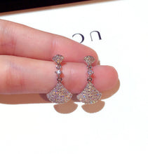 Load image into Gallery viewer, Elegant Gold Plated Silver Fan Design Diamante Zircon Drop Earrings
