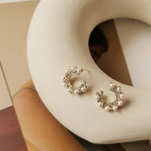 Load image into Gallery viewer, C Shape White Zircon Pearls Studs Earring