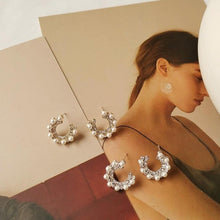 Load image into Gallery viewer, C Shape White Zircon Pearls Studs Earring