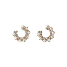 Load image into Gallery viewer, C Shape White Zircon Pearls Studs Earring
