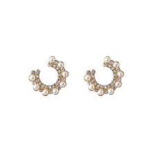 Load image into Gallery viewer, C Shape White Zircon Pearls Studs Earring