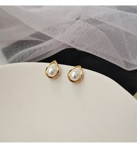 Gold Plated Fine Pearl Water Drop Shape Stud Earrings