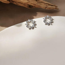 Load image into Gallery viewer, Gold Plated Diamante Petal Circle Stud Earrings