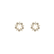 Load image into Gallery viewer, Gold Plated Diamante Petal Circle Stud Earrings