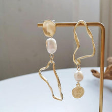 Load image into Gallery viewer, Irregular Large Gold Plated Pearl Long Earrings