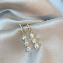 Load image into Gallery viewer, Classic Freshwater Cultured 3 Pearls Drop Earrings in 14K Gold Plated Silver Bridal Wedding