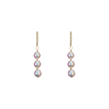 Load image into Gallery viewer, Classic Freshwater Cultured 3 Pearls Drop Earrings in 14K Gold Plated Silver Bridal Wedding
