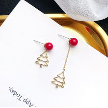 Load image into Gallery viewer, Asymmetric Christmas Tree Drop Earrings
