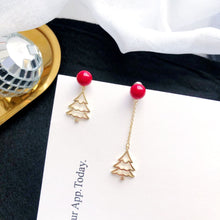 Load image into Gallery viewer, Asymmetric Christmas Tree Drop Earrings