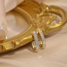 Load image into Gallery viewer, 14K Gold Filled Rectangle Zircon Diamente C Shape Huggies Stud Earrings