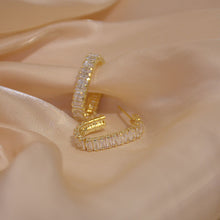 Load image into Gallery viewer, 14K Gold Filled Rectangle Zircon Diamente C Shape Huggies Stud Earrings