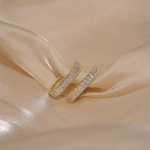 Load image into Gallery viewer, 14K Gold Filled Rectangle Zircon Diamente C Shape Huggies Stud Earrings
