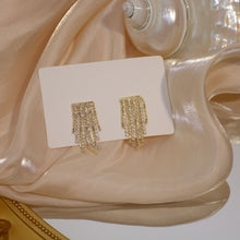 Load image into Gallery viewer, 14K Gold Plated Short Mini Square Zircon Chain Tassel Earrings Party Jewellery