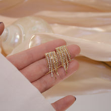 Load image into Gallery viewer, 14K Gold Plated Short Mini Square Zircon Chain Tassel Earrings Party Jewellery