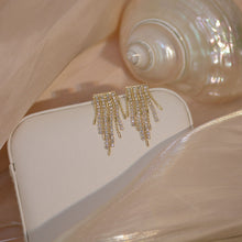 Load image into Gallery viewer, 14K Gold Plated Short Mini Square Zircon Chain Tassel Earrings Party Jewellery