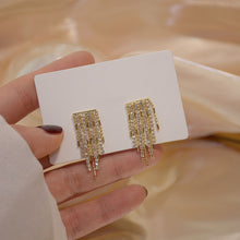 Load image into Gallery viewer, 14K Gold Plated Short Mini Square Zircon Chain Tassel Earrings Party Jewellery