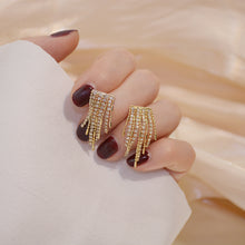 Load image into Gallery viewer, 14K Gold Plated Short Mini Square Zircon Chain Tassel Earrings Party Jewellery