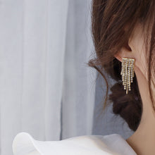 Load image into Gallery viewer, 14K Gold Plated Short Mini Square Zircon Chain Tassel Earrings Party Jewellery