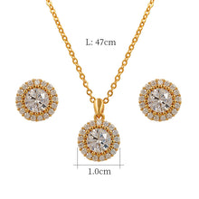 Load image into Gallery viewer, Cubic Zirconia Round Pendant Necklace and Earring Set in Silver, Bridal Jewellery Set

