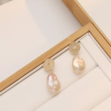 Load image into Gallery viewer, Circular Stud With Irregular Fresh Pearl Drop Earrings