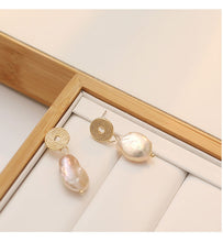 Load image into Gallery viewer, Circular Stud With Irregular Fresh Pearl Drop Earrings