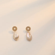 Load image into Gallery viewer, Circular Stud With Irregular Fresh Pearl Drop Earrings