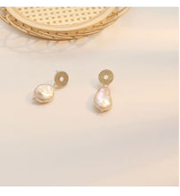 Load image into Gallery viewer, Circular Stud With Irregular Fresh Pearl Drop Earrings
