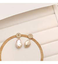Load image into Gallery viewer, Circular Stud With Irregular Fresh Pearl Drop Earrings