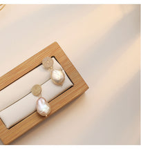 Load image into Gallery viewer, Circular Stud With Irregular Fresh Pearl Drop Earrings