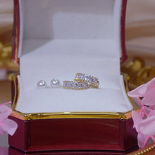 Load image into Gallery viewer, Pearl Studs and Gold Plated Zircon Diamante Huggies- 2 Pairs of Earrings
