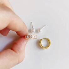 Load image into Gallery viewer, Pearl Studs and Gold Plated Zircon Diamante Huggies- 2 Pairs of Earrings