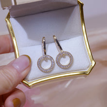 Load image into Gallery viewer, Luxury Gold Plated Diamante Circular Drop Earrings