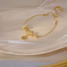 Load image into Gallery viewer, Gold Plated Snake Chain Diamante Beads Adjustable Bracelet