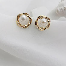Load image into Gallery viewer, Gold Plated Twist Circular Pearl Stud Earrings