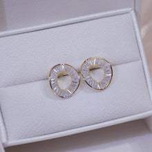 Load image into Gallery viewer, Zircon Diamante Circular Gold Plated Ear Studs Earrings