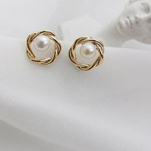 Load image into Gallery viewer, Gold Plated Twist Circular Pearl Stud Earrings