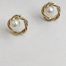 Load image into Gallery viewer, Gold Plated Twist Circular Pearl Stud Earrings