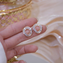 Load image into Gallery viewer, Zircon Diamante Circular Gold Plated Ear Studs Earrings