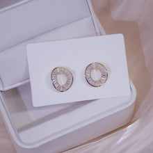 Load image into Gallery viewer, Zircon Diamante Circular Gold Plated Ear Studs Earrings