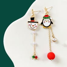 Load image into Gallery viewer, Assymetric Christmas Santa Snowman Penguin Snow Drop Earrings