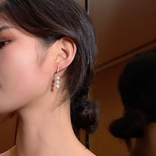 Load image into Gallery viewer, Classic Freshwater Cultured 3 Pearls Drop Earrings in 14K Gold Plated Silver Bridal Wedding