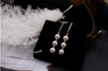 Load image into Gallery viewer, Classic Freshwater Cultured 3 Pearls Drop Earrings in 14K Gold Plated Silver Bridal Wedding