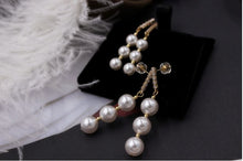 Load image into Gallery viewer, Classic Freshwater Cultured 3 Pearls Drop Earrings in 14K Gold Plated Silver Bridal Wedding