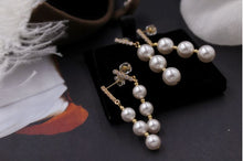 Load image into Gallery viewer, Classic Freshwater Cultured 3 Pearls Drop Earrings in 14K Gold Plated Silver Bridal Wedding