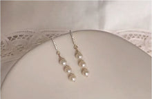 Load image into Gallery viewer, Classic Freshwater Cultured 3 Pearls Drop Earrings in 14K Gold Plated Silver Bridal Wedding