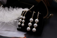 Load image into Gallery viewer, Classic Freshwater Cultured 3 Pearls Drop Earrings in 14K Gold Plated Silver Bridal Wedding