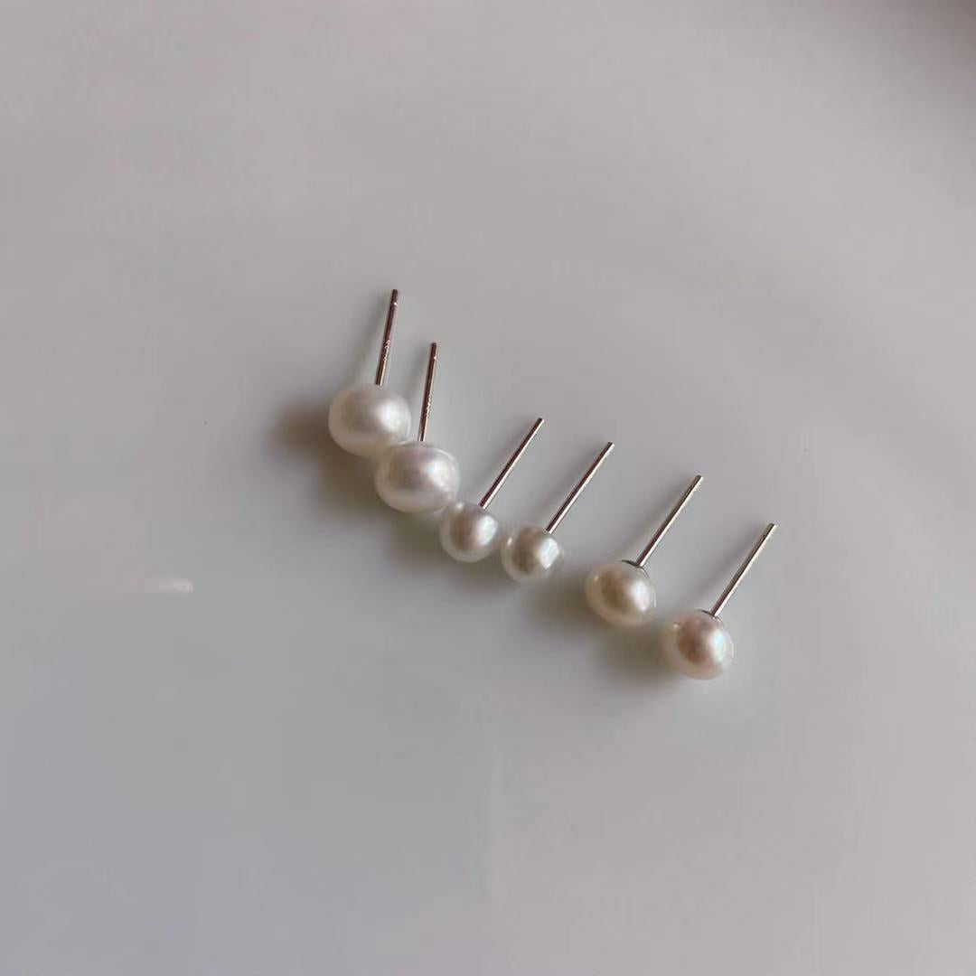 Cultured Freshwater Pearl 6mm 8mm Stud Earrings in Silver – Allure