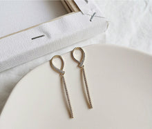 Load image into Gallery viewer, Diamante Gold Plated Oval Shape Drop Earrings