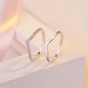 Sterling Silver Diamante Heart Shape Couple Ring Size Adjustable