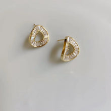 Load image into Gallery viewer, Zircon Diamante Circular Gold Plated Ear Studs Earrings